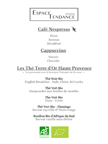 Boissons thés et cafés Espace Tendance